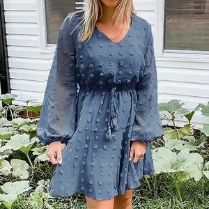 Kirundo Blue Swiss Dot Long Sleeve Dress